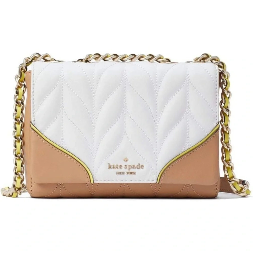 Kate Spade Tan White Yellow Briar Lane Quilted Mini Emelyn Purse Bag - Picture 16 of 16